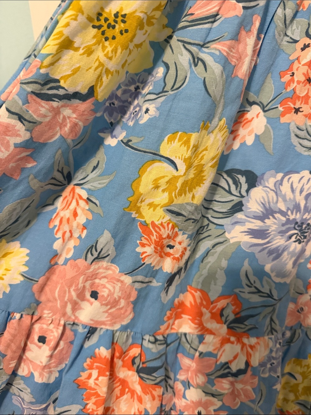 LOFT Linen and Cotton Blend Cottagecore Blue Floral Tiered Boho Maxi Skirt - Picture 5 of 10